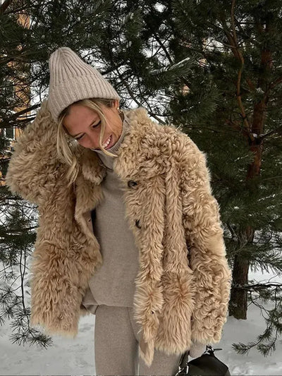 Heidi-Mode | Vintage Lockige Kunstfell Winterjacke