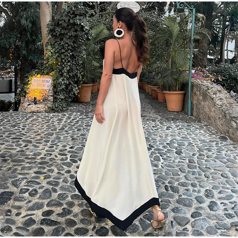Marina Maxikleid | Rückenfreies modernes Trägerkleid mit V-Ausschnitt für Damen im Sommer