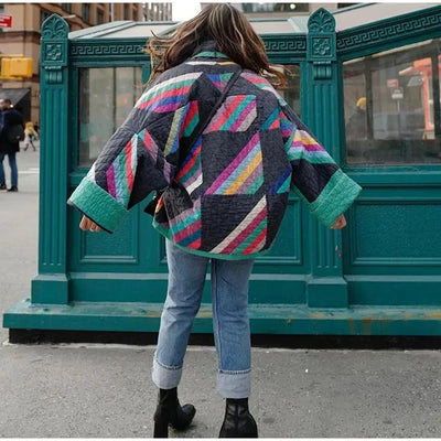Heidi-Mode | Regenbogen Gestreifter Gepolsterter Kimono Weste