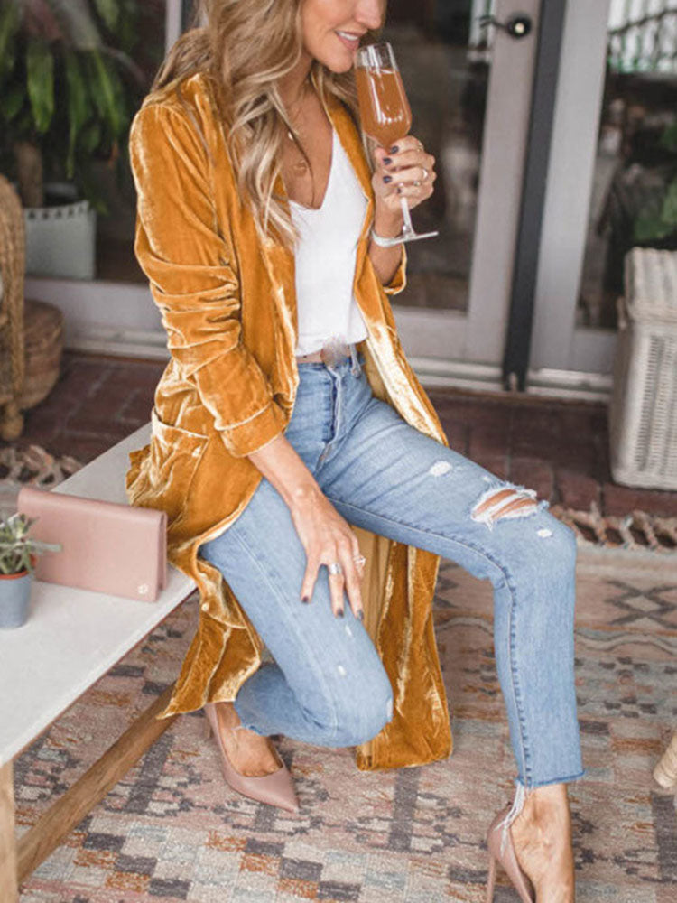 Heidi-Mode | Stilvolle Samt Lange Cardigan