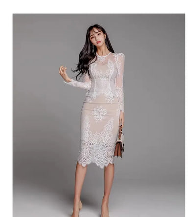 Iris Bleistiftkleid | Elegantes Vintage-Spitzenkleid mit langen Ärmeln für Damen