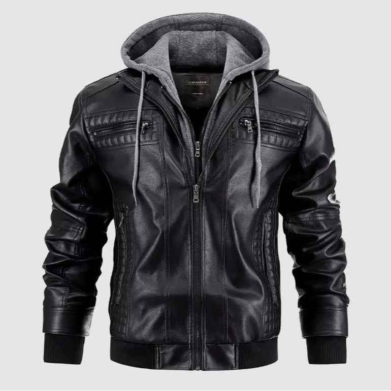 CitySleek Kapuzenjacke | Exklusive Herren-Lederjacke mit Kapuze