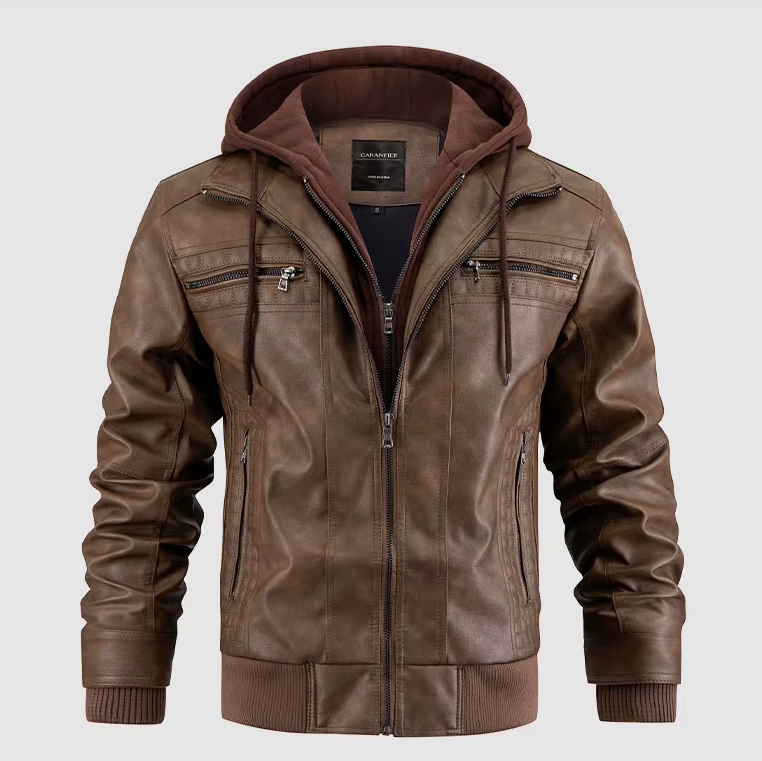 CitySleek Kapuzenjacke | Exklusive Herren-Lederjacke mit Kapuze