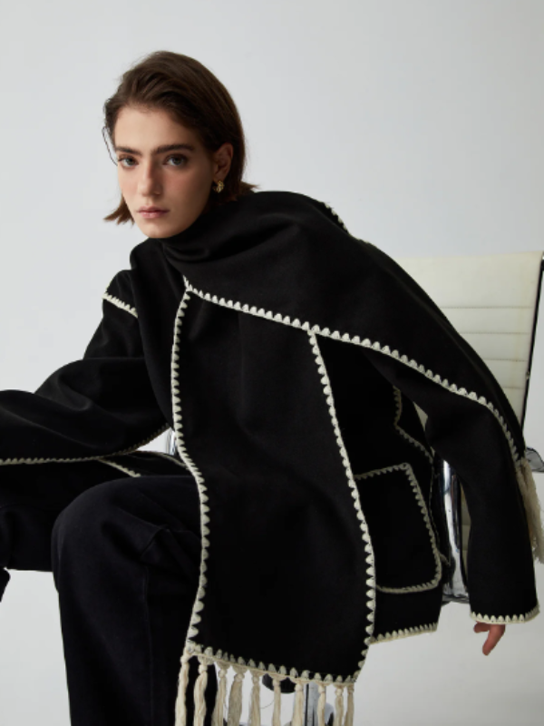 Heidi-Mode | Warmer Mantel Mit Schal Mit Quasten