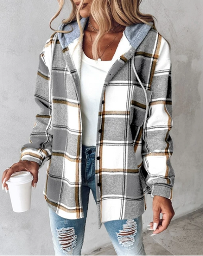 Übergangsjacke für Damen - Leichte Karojacke mit Kapuze