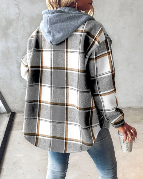 Übergangsjacke für Damen - Leichte Karojacke mit Kapuze