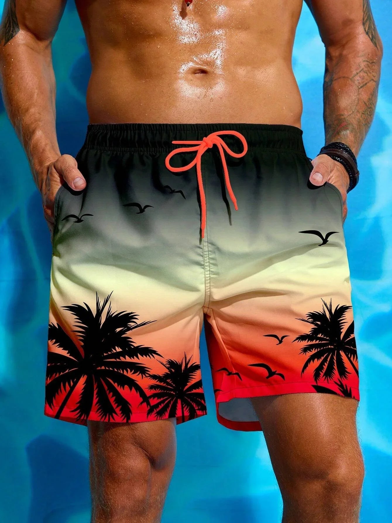 Badeshorts Mit Palmen Print Für Herren | Atmungsaktiv