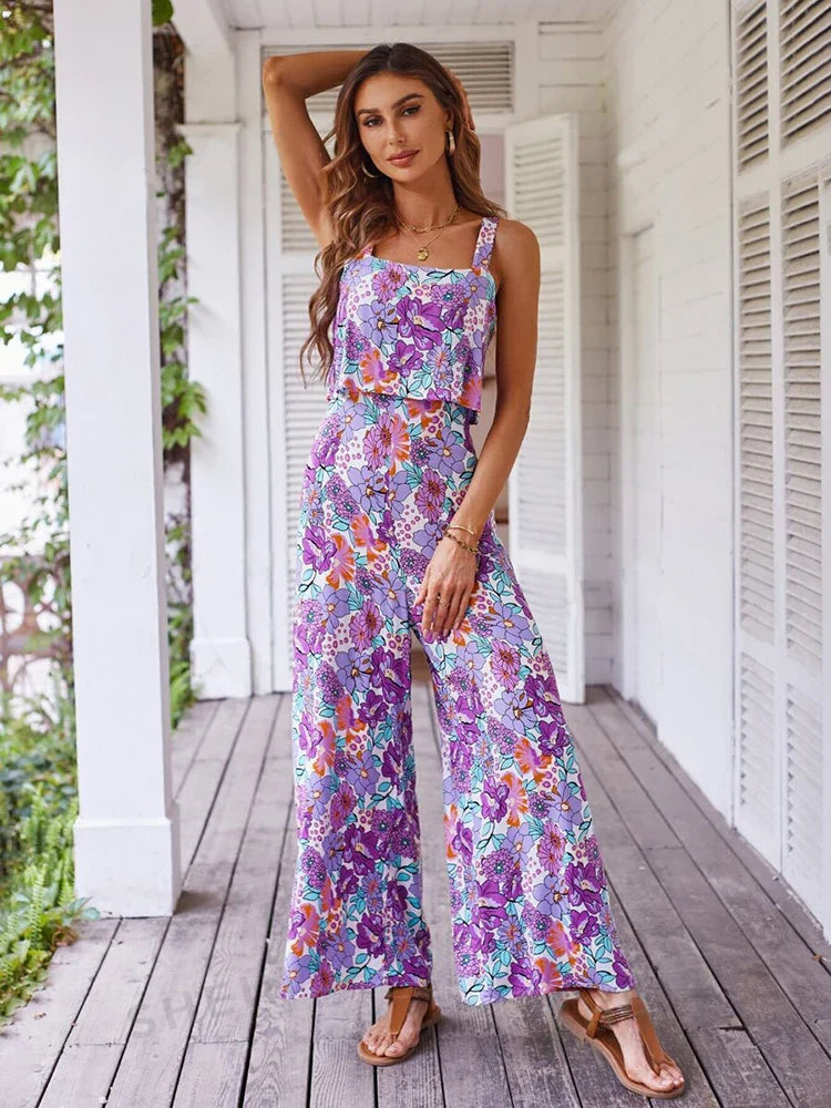 Nigela Floral Jumpsuit | Moderner Sommer-Jumpsuit mit Rückenausschnitt und weiten Beinen
