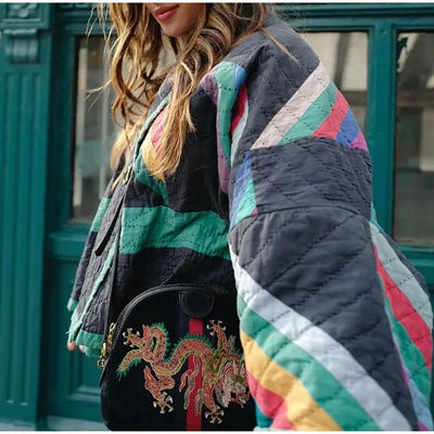 Heidi-Mode | Regenbogen Gestreifter Gepolsterter Kimono Weste