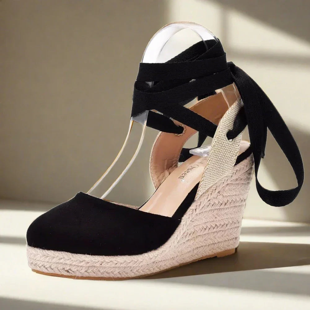 Camilla Espadrilles Plateau | Boho Keilabsatz sandaletten für Damen mit Bändern