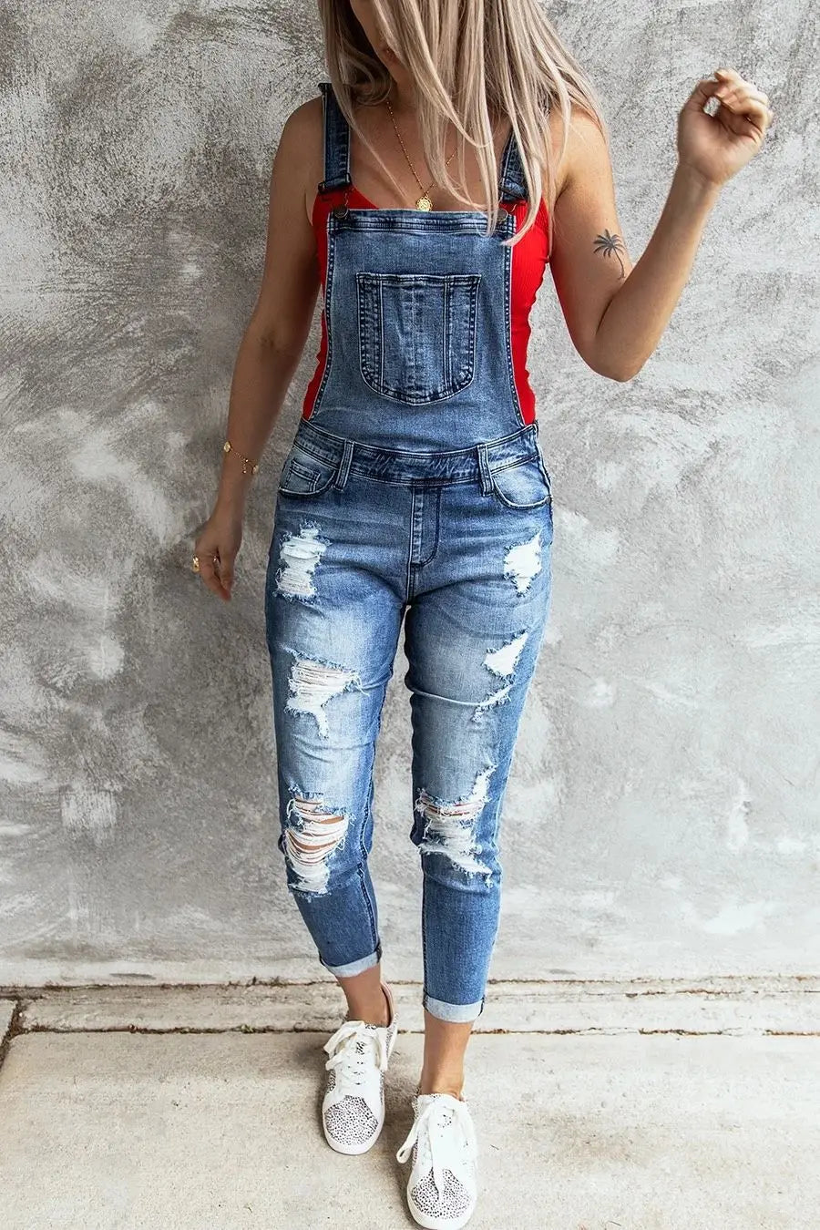 Amanda Denim-Romper | Stylischer, moderner Jeans-Romper für Damen mit Löchern