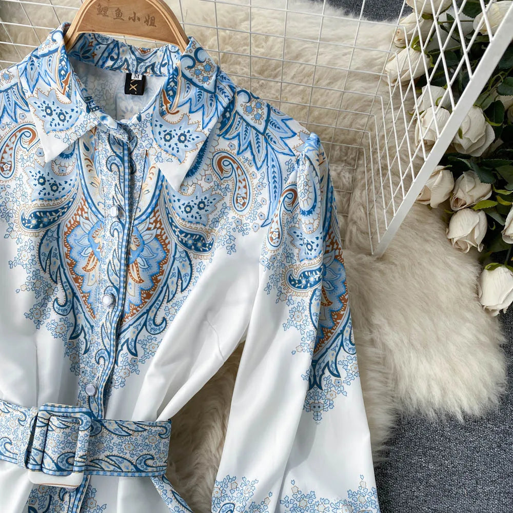 Petrin | Damen Kleid Mit Blumenmuster Gürtel