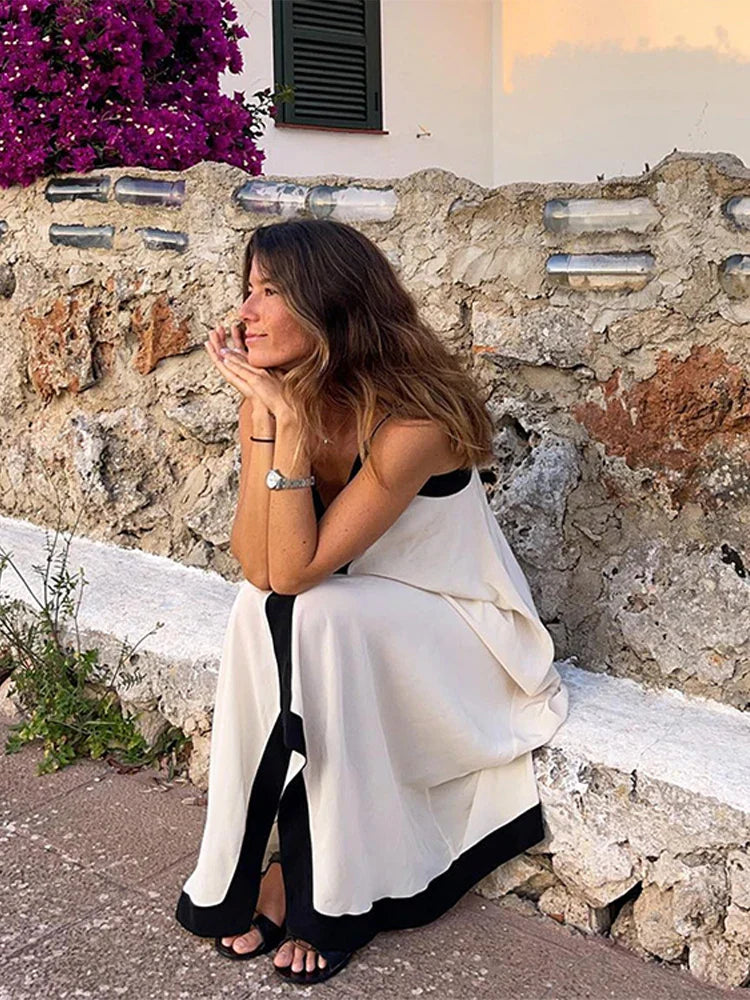 Marina Maxikleid | Rückenfreies modernes Trägerkleid mit V-Ausschnitt für Damen im Sommer