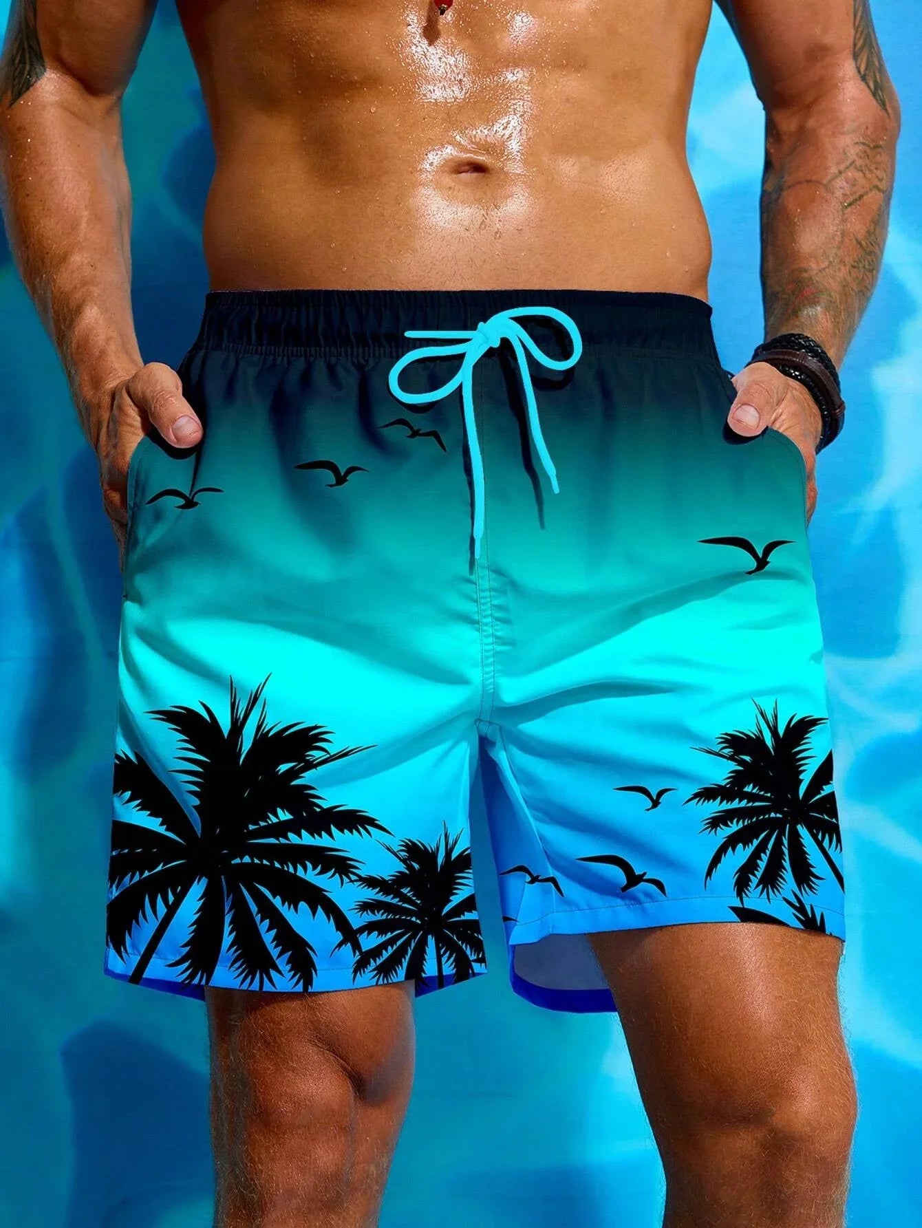 Badeshorts Mit Palmen Print Für Herren | Atmungsaktiv