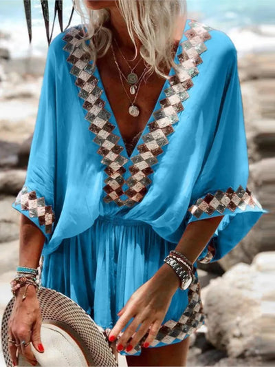 Jasmin Sommer-Jumpsuit | Bedruckter Strand-Short-Jumpsuit im Boho-Stil
