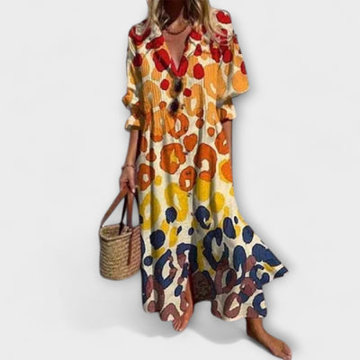 Lila - Figurbetontes Maxikleid mit Bauchbedeckung" can be rewritten as:

"Lila - Figurbetontes Maxikleid mit Bauchbedeckendem Design