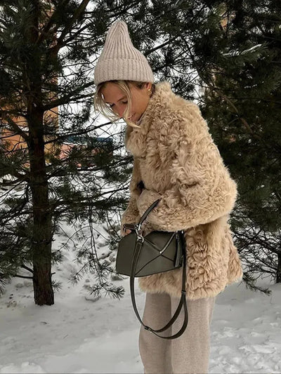 Heidi-Mode | Vintage Lockige Kunstfell Winterjacke