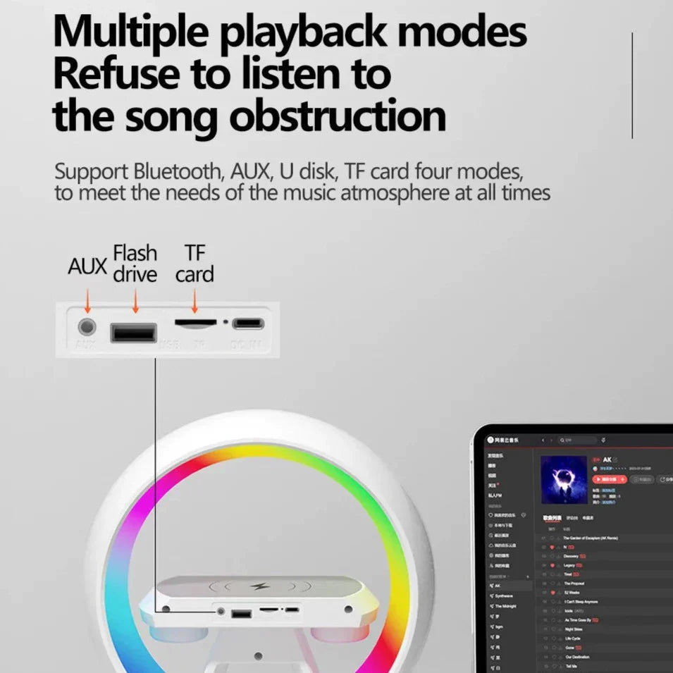 LichtSound Deluxe | Kabellose Ladelampe mit 360° Surround-Sound Lautsprecher
