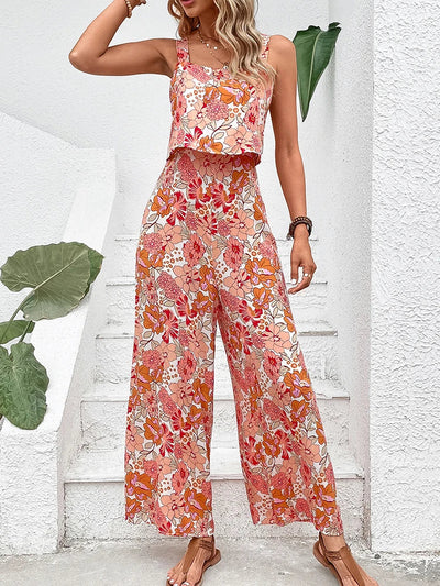 Nigela Floral Jumpsuit | Moderner Sommer-Jumpsuit mit Rückenausschnitt und weiten Beinen
