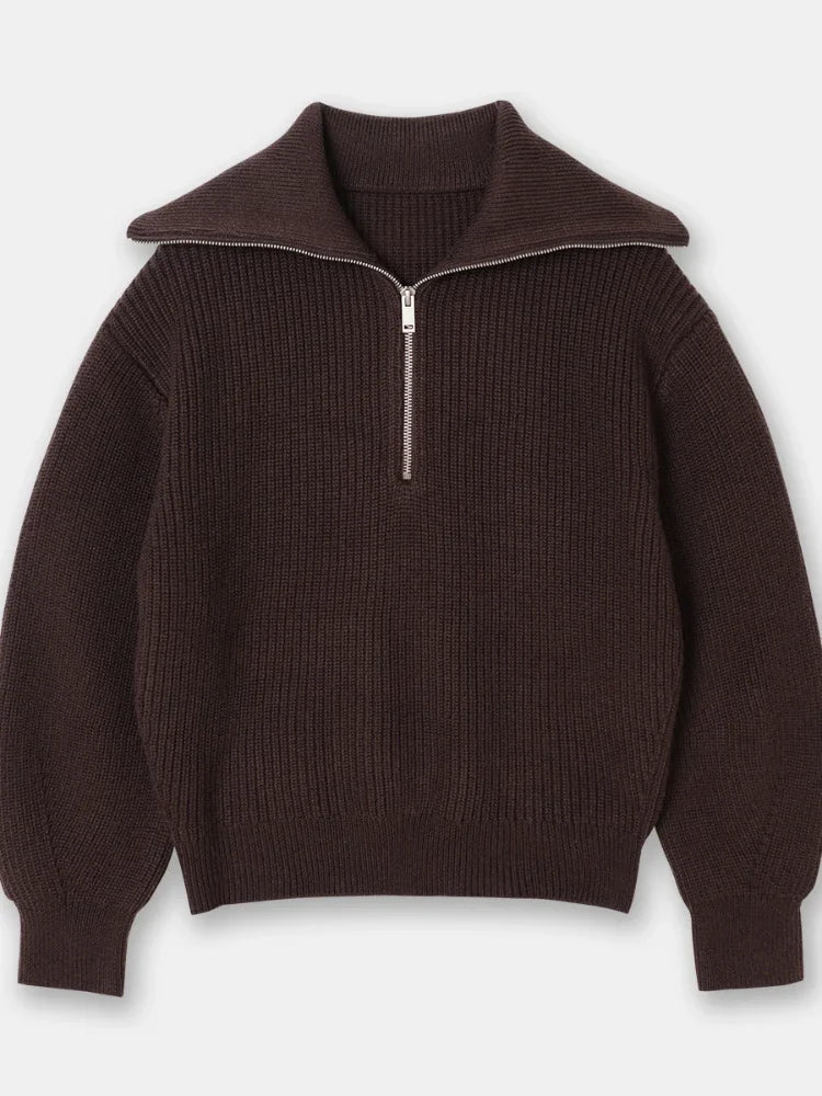 Heidi-Mode | Lässiger Halb-Reißverschluss Gestreifter Pullover