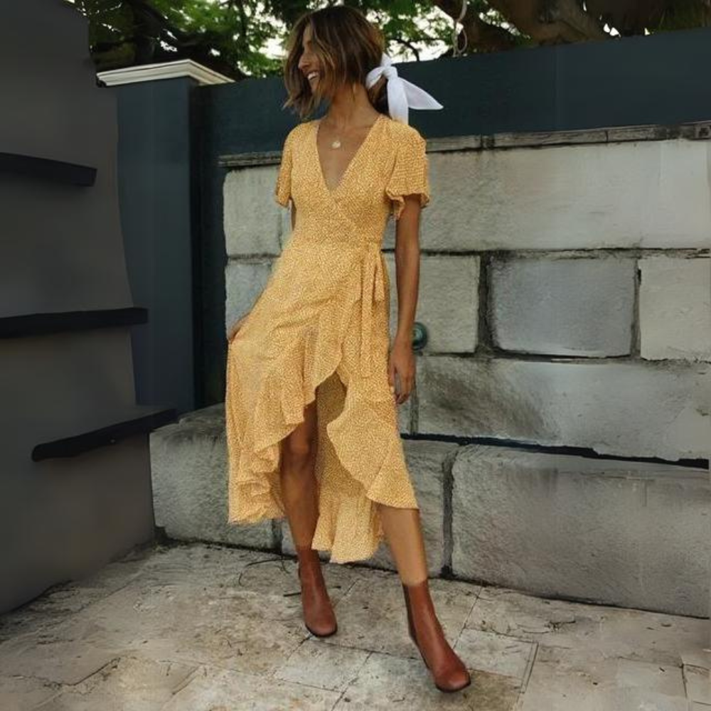 Heidi-Mode | Lässiges Kleid Mit Rüschen Und Schlitz