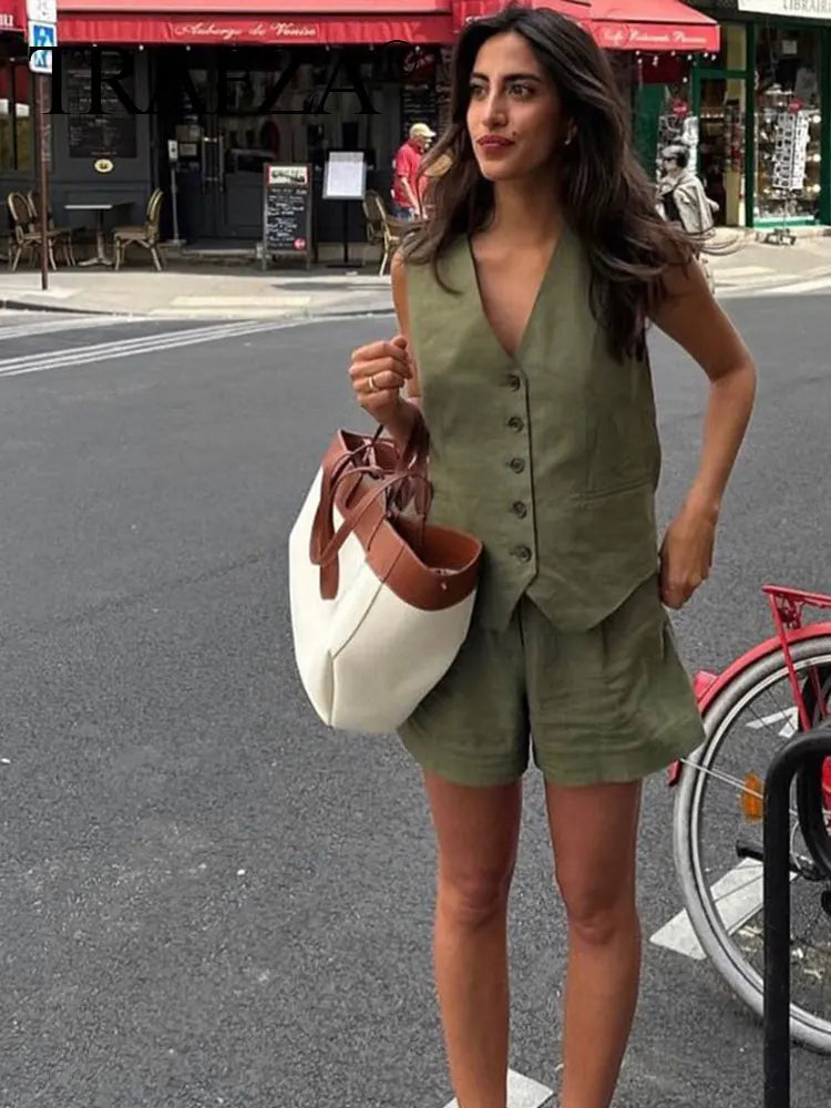 Eloisa | Eleganter Ärmelloser Blazer mit V-Ausschnitt und Hochgeschnittenen Shorts