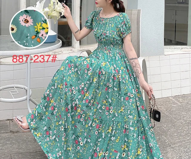 Emery Eleganz | Fließendes Maxikleid mit kurzen Ärmeln für jeden Anlass