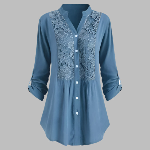 Elegante Damen Tunika - Stilvolle Hemdbluse mit Spitzendetails