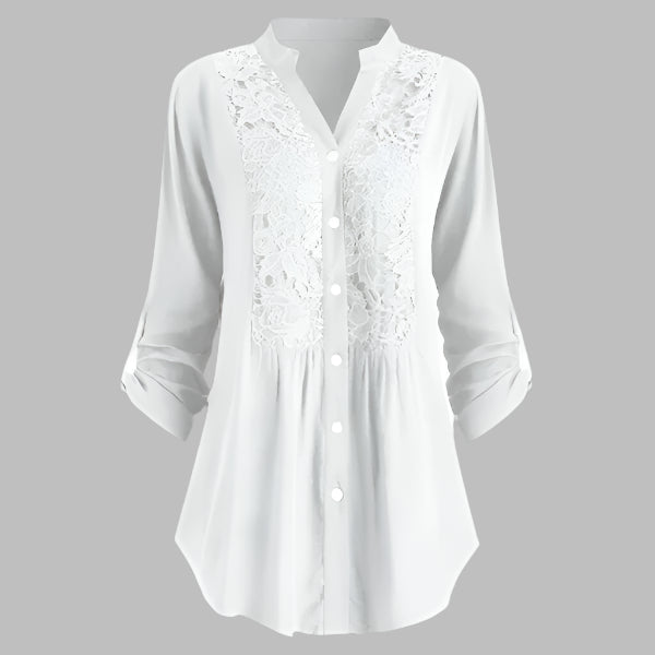 Elegante Damen Tunika - Stilvolle Hemdbluse mit Spitzendetails