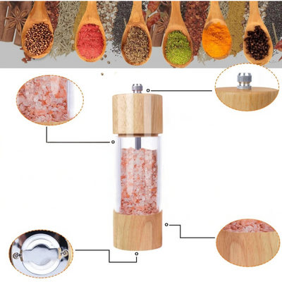 Pfeffer- und Salzmühlen im 2er-Set – Aus Holz mit Sichtfenster und Reinigungsbürste