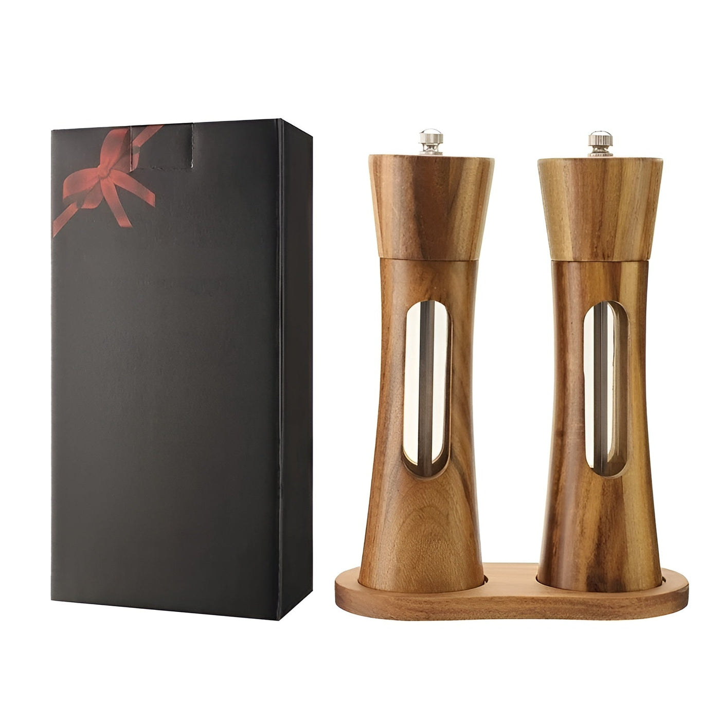 Manuelle Salz- und Pfeffermühlen – Holzdesign mit Acrylfenster | Set mit 2 Mühlen