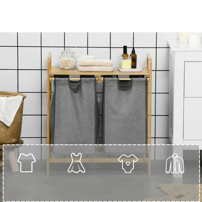 EcoSort-Korb – 2 herausnehmbare Taschen Bambus-Wäschekorb