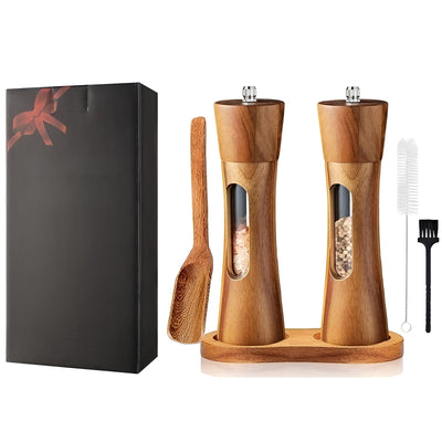 Manuelle Salz- und Pfeffermühlen – Holzdesign mit Acrylfenster | Set mit 2 Mühlen