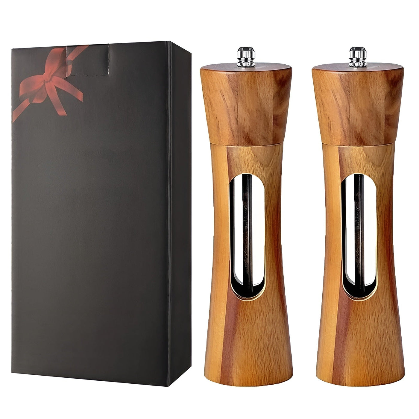 Manuelle Salz- und Pfeffermühlen – Holzdesign mit Acrylfenster | Set mit 2 Mühlen