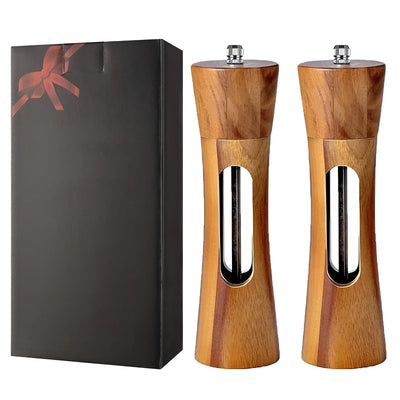 Manuelle Salz- und Pfeffermühlen – Holzdesign mit Acrylfenster | Set mit 2 Mühlen