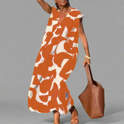 Linda| Bedrucktes V-Ausschnitt-Kleid Für Damen Aus Premiumstoff