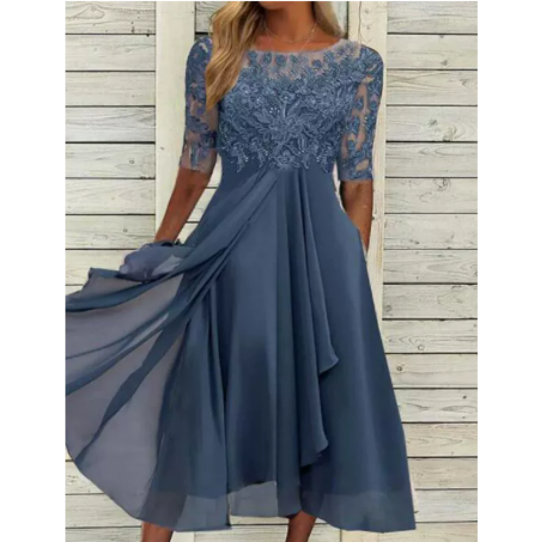 Damen 3/4 Ärmel Rundhalsausschnitt Kleid | Mini