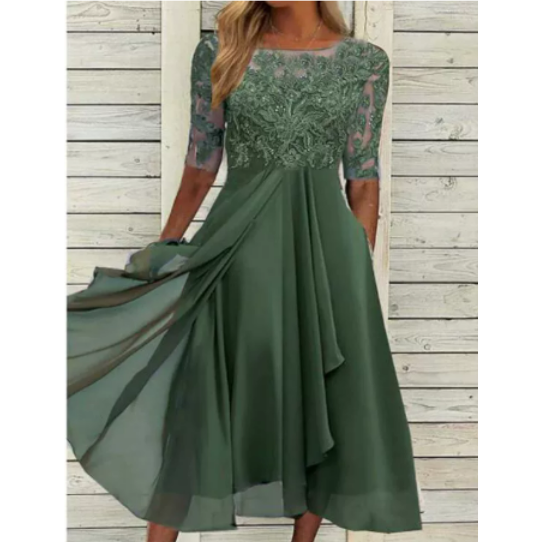 Damen 3/4 Ärmel Rundhalsausschnitt Kleid | Mini