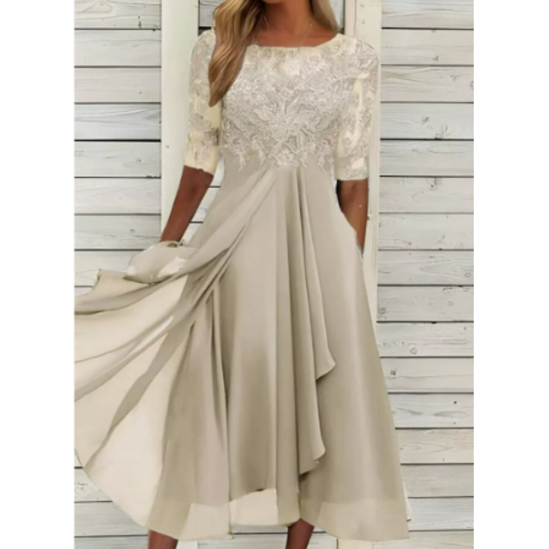 Damen 3/4 Ärmel Rundhalsausschnitt Kleid | Mini