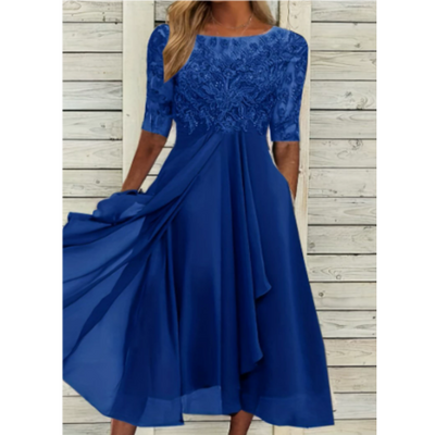 Damen 3/4 Ärmel Rundhalsausschnitt Kleid | Mini