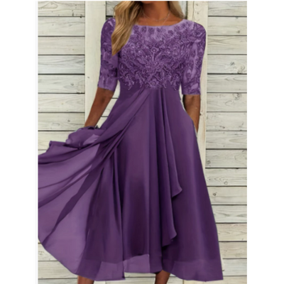Damen 3/4 Ärmel Rundhalsausschnitt Kleid | Mini