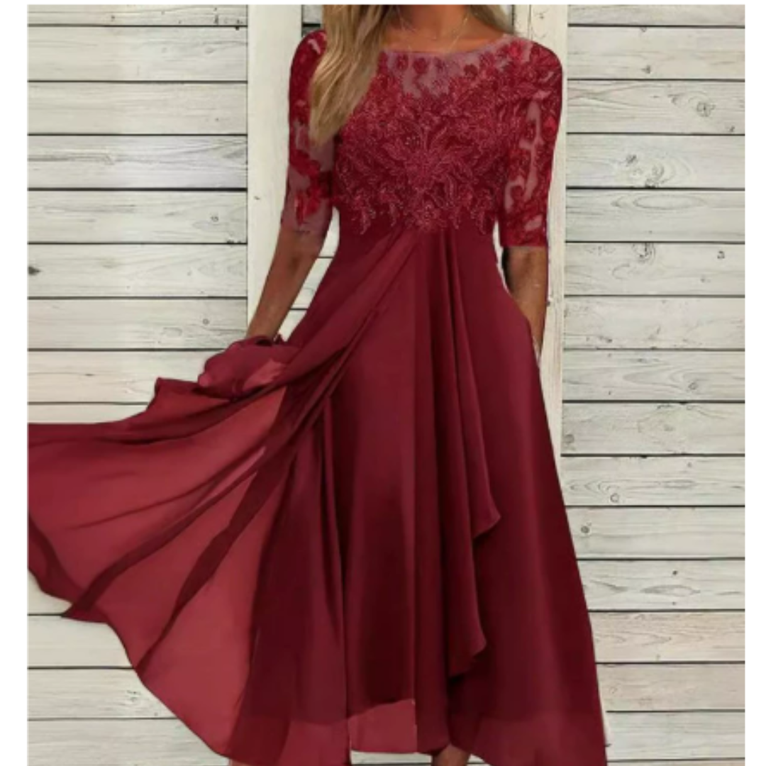 Damen 3/4 Ärmel Rundhalsausschnitt Kleid | Mini