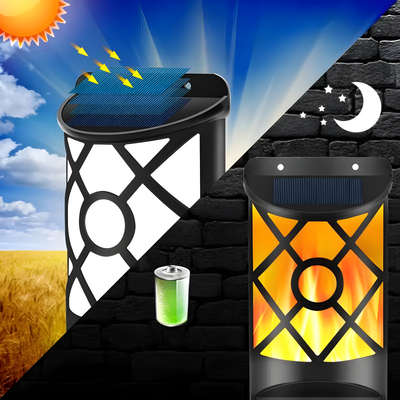 FlameGlow Lights -  2 Stück  Außenleuchten Solarbetriebene Led-Wandleuchte