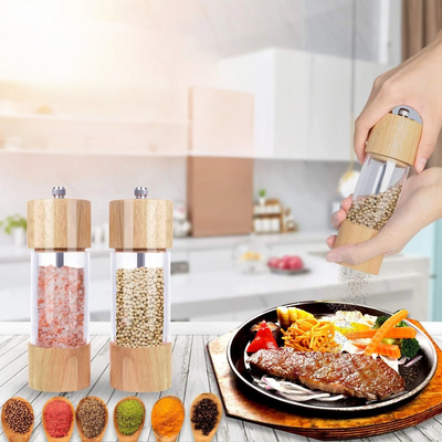 Pfeffer- und Salzmühlen im 2er-Set – Aus Holz mit Sichtfenster und Reinigungsbürste