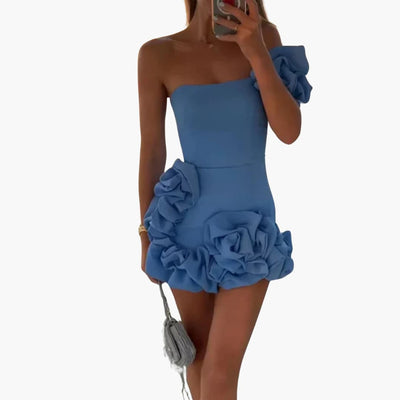 Elegantes Satin-Rüschendress für Frauen - Einseitig Schulterfrei