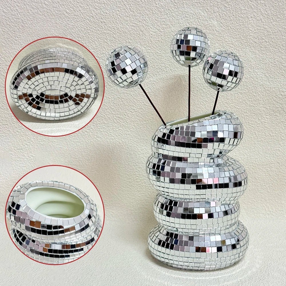 Glasvase mit Mosaik –Moderner Spiegelmosaik aus Glänzender Disco-Kugel-Effekt