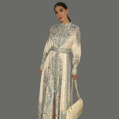 Petrin | Damen Kleid Mit Blumenmuster Gürtel