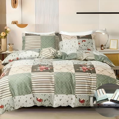 GeoBloom Duvet Set - Elegantes Floral & Geometrisches Bettbezugsset