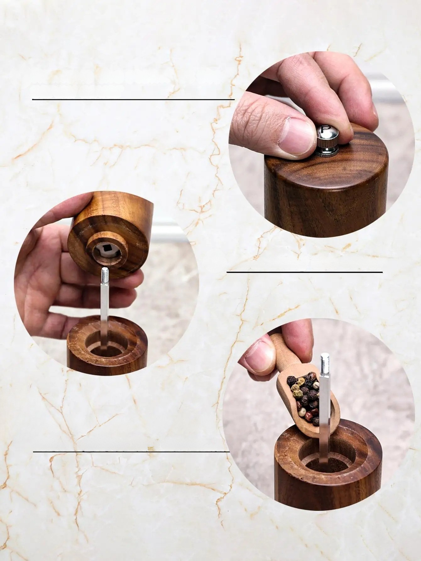 Salz- und Pfeffermühle aus Holz – Stilvolles Küchenzubehör mit Tablett & Bürste