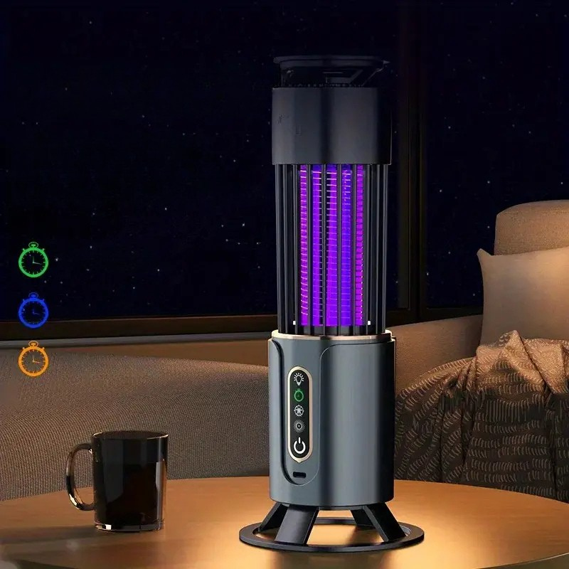 Mückenlampe mit USB – Wiederaufladbar & Wand- oder Tischmontage | Integriertes Nachtlicht & 3-Stufen-Timer